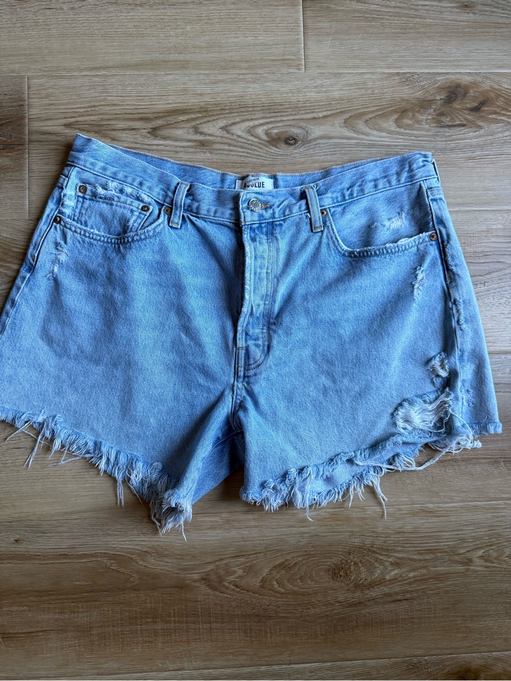 Agolde Light Blue Distressed Denim Shorts - Women